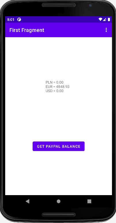 Testowa aplikacja wyświetlająca stan konta PayPal